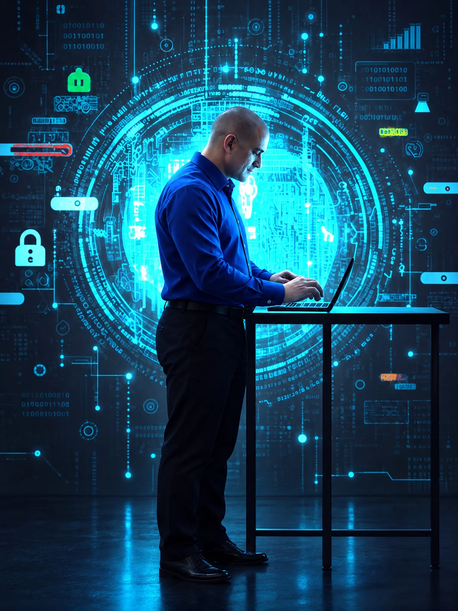 Mike Leone, GraceMSP Technical Director, in front of a cybersecurity graphic.